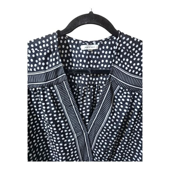 MAX STUDIO Hi-Lo Black & White Faux Wrap Top - Size Large - Picture 3 of 8